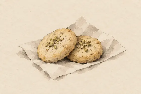 The cookies, from The Blind Owl: ink-and-wash drawing