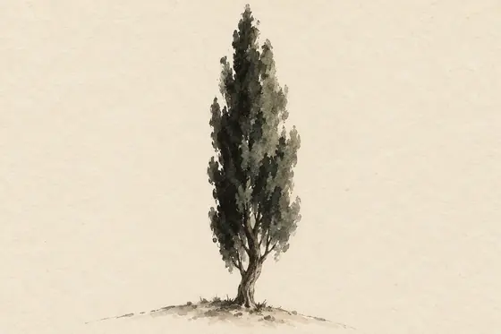The cypress tree, from The Blind Owl: ink-and-wash drawing