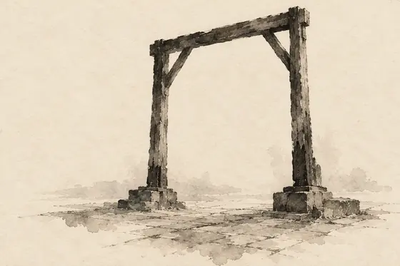 The gallows, from The Blind Owl: ink-and-wash drawing