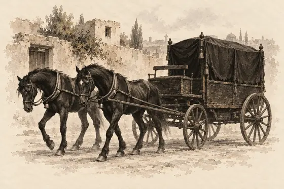 The hearse, from The Blind Owl: ink-and-wash drawing
