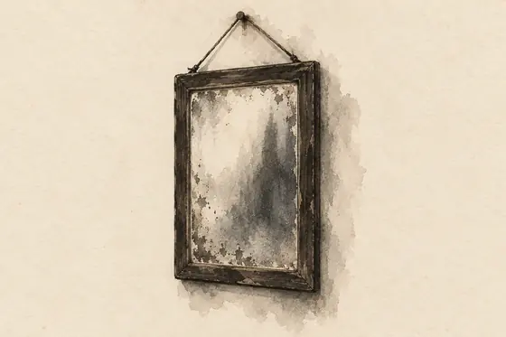 The mirror, from The Blind Owl: ink-and-wash drawing