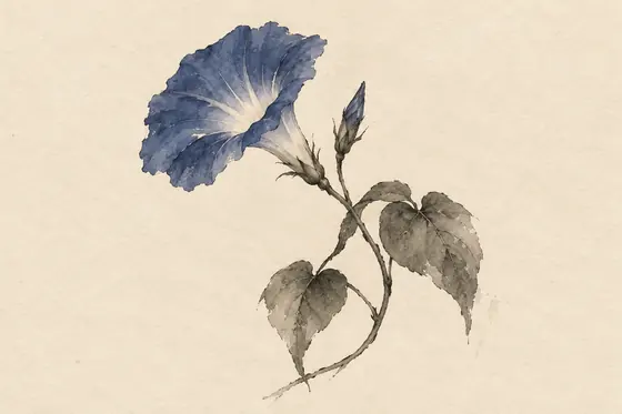 The (blue) morning glory, from The Blind Owl: ink-and-wash drawing
