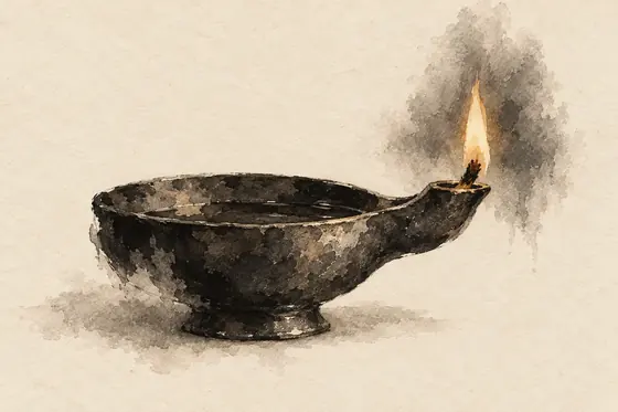 The oil lamp, from The Blind Owl: ink-and-wash drawing