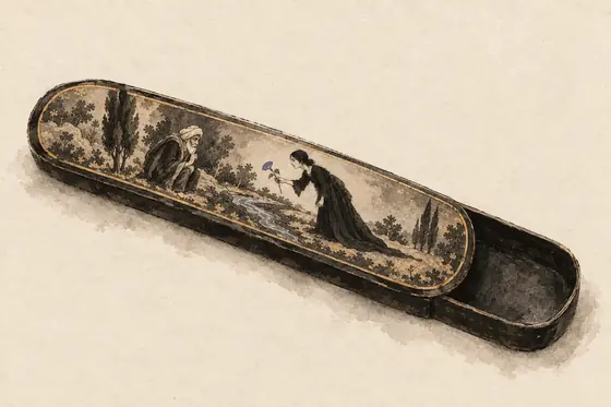 The pen case (pen-case covers), from The Blind Owl: ink-and-wash drawing