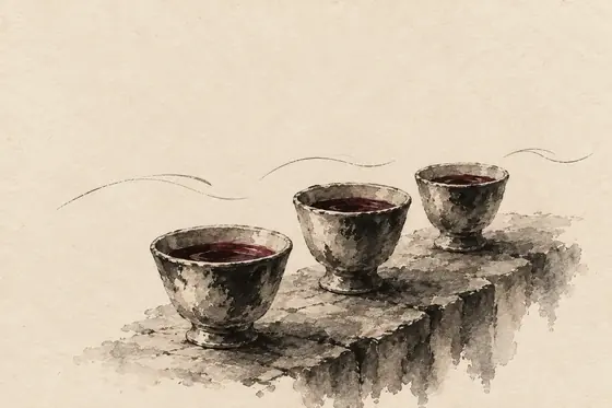 The 'wine of Ray' song, from The Blind Owl: ink-and-wash drawing
