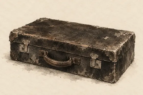 The old suitcase, from The Blind Owl: ink-and-wash drawing