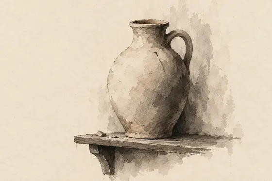 The water jar on the shelf, from The Blind Owl: ink-and-wash drawing