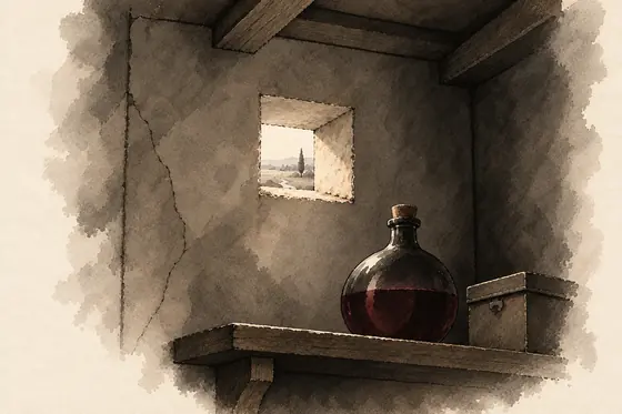 The flask of old wine, from The Blind Owl: ink-and-wash drawing