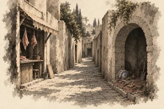 The alley, from The Blind Owl: ink-and-wash drawing