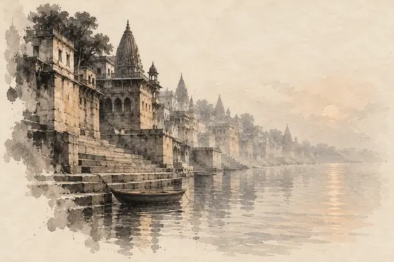 Benares, from The Blind Owl: ink-and-wash drawing
