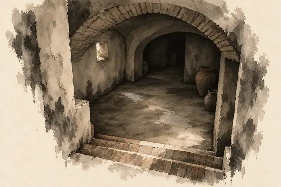 The cellar, from The Blind Owl: ink-and-wash drawing