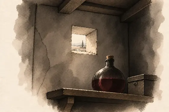 The opening in the back closet, from The Blind Owl: ink-and-wash drawing