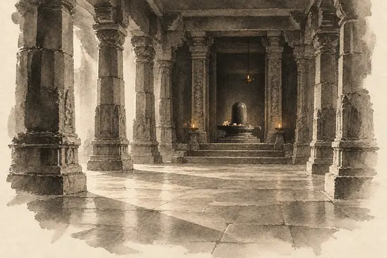 The Lingam temple, from The Blind Owl: ink-and-wash drawing