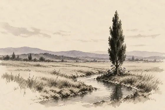 The open ground behind the house, from The Blind Owl: ink-and-wash drawing
