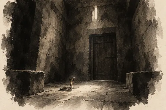 The cobra-ordeal dungeon, from The Blind Owl: ink-and-wash drawing
