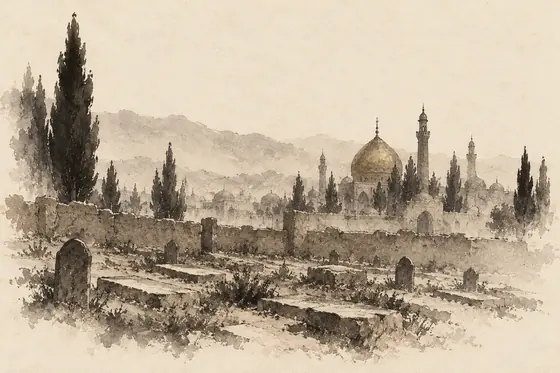 Shah Abdolazim, from The Blind Owl: ink-and-wash drawing