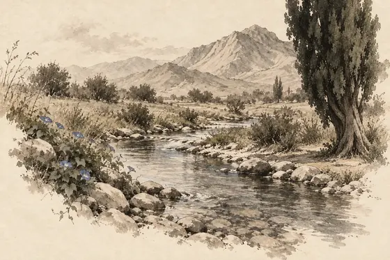 The Soren stream, from The Blind Owl: ink-and-wash drawing