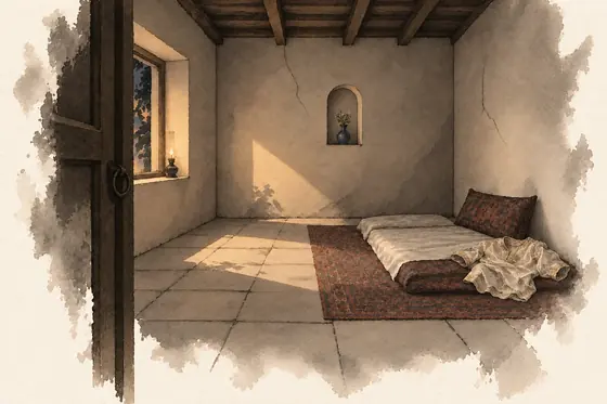 The wife's separate room, from The Blind Owl: ink-and-wash drawing