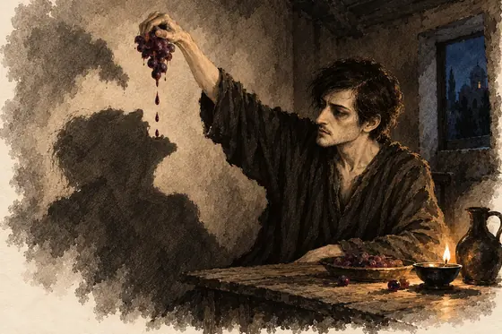 Scene 29 of The Blind Owl, Wine of my life for the shadow's throat: ink-and-wash drawing