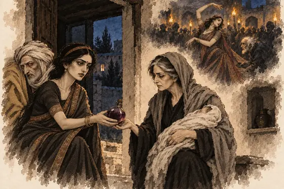 Scene 36 of The Blind Owl, The poisoned wine left as keepsake: ink-and-wash drawing