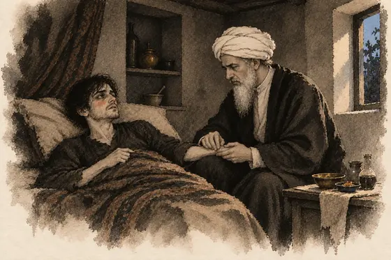 Scene 40 of The Blind Owl, The physician of the rabble: ink-and-wash drawing