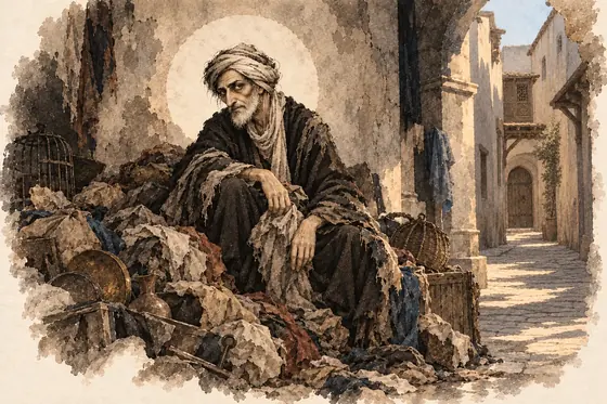 Scene 65 of The Blind Owl, Lice, the bathhouse, the demigod of rags: ink-and-wash drawing